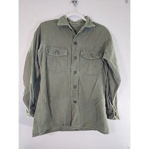 60-70s VTG US Military OG 107 Cotton Button Up Work Shirt‎ Cotton Sateen M1